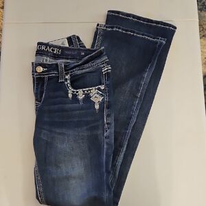 Grace In LA Women's Embellished Boot Cut Jeans - Dark Blue